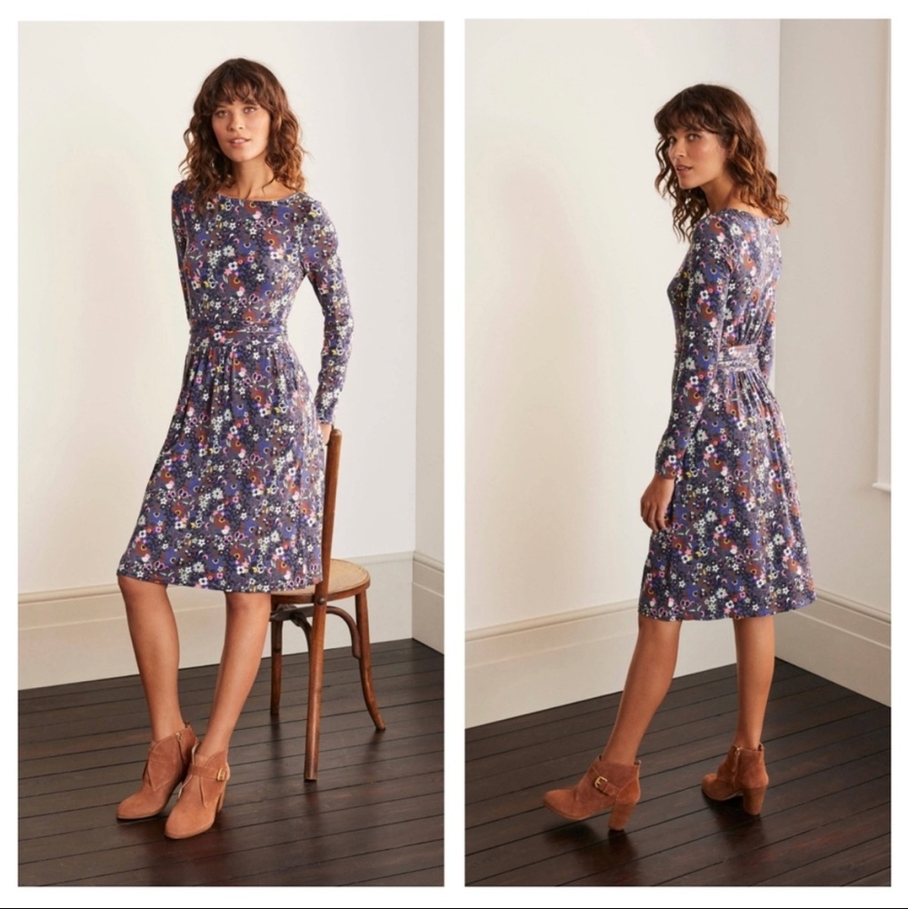 Boden Abigail US 2 floral jersey long sleeve dress with pockets